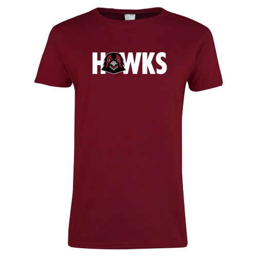  Next Level Womens Cardinal Short Sleeve Tee - Hawks w Hawk Head