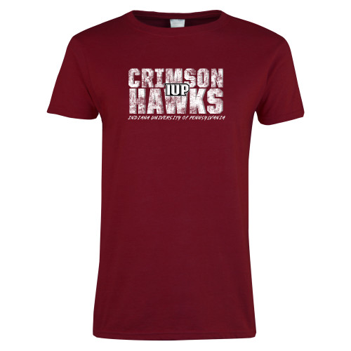  Next Level Womens Cardinal Short Sleeve Tee - Crimson Hawks Stacked