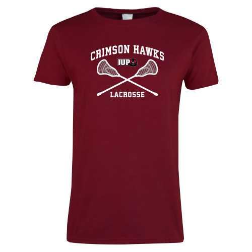  Next Level Womens Cardinal Short Sleeve Tee - Lacrosse Crossed Sticks
