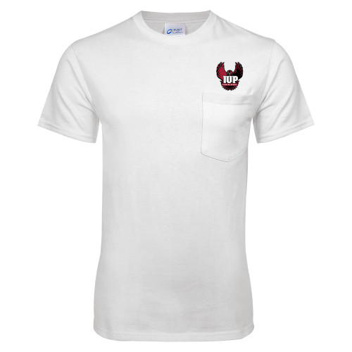  White T-Shirt w/Pocket - IUP Hawk Wings