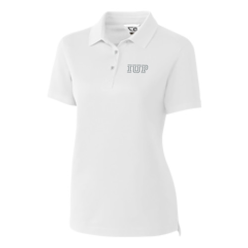  C&B Womens White Advantage Polo - IUP Logo