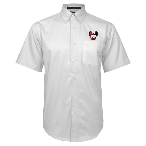  White Twill Button Down Short Sleeve - IUP Hawk Wings
