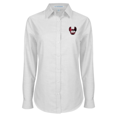  Womens White Oxford Shirt - IUP Hawk Wings