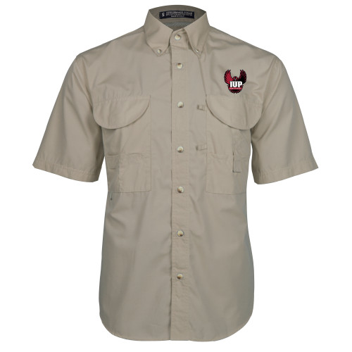  Khaki Fishing Shirt Performance Short Sleeve - IUP Hawk Wings