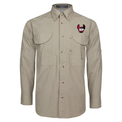  Khaki Fishing Shirt Performance Long Sleeve - IUP Hawk Wings