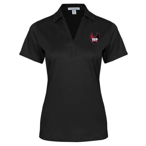  Womens Black Performance Fine Jacquard Polo - IUP Hawk Wings