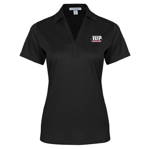  Womens Black Performance Fine Jacquard Polo - IUP Hawks Banner