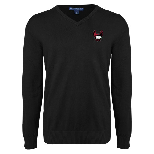  Black VNeck Sweater - IUP Hawk Wings