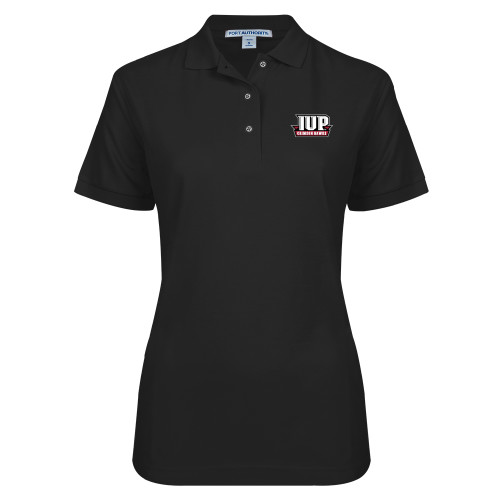 Womens Silk Touch Black Pique Polo - IUP Hawks Banner