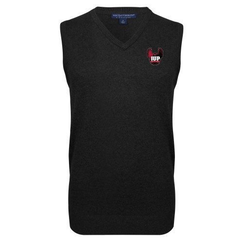  Black VNeck Sweater Vest - IUP Hawk Wings