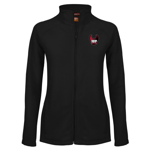  Womens Black Fleece Full Zip Jacket - IUP Hawk Wings