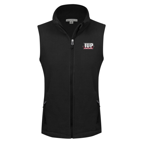  Womens Black Fleece Full Zip Vest - IUP Hawks Banner