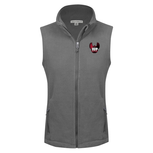  Womens Charcoal Fleece Full Zip Vest - IUP Hawk Wings