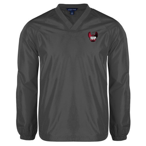  Charcoal V Neck Raglan Windshirt - IUP Hawk Wings