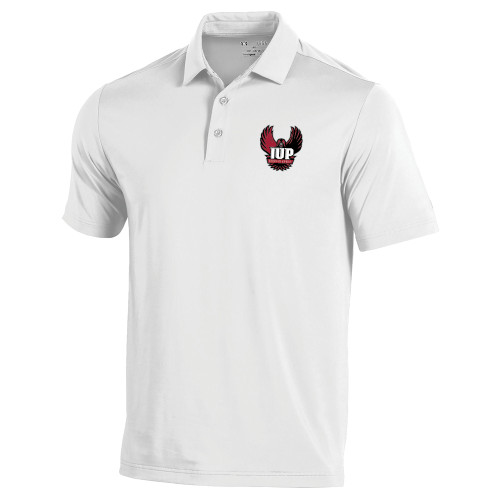 Under Armour White Performance Polo - IUP Hawk Wings