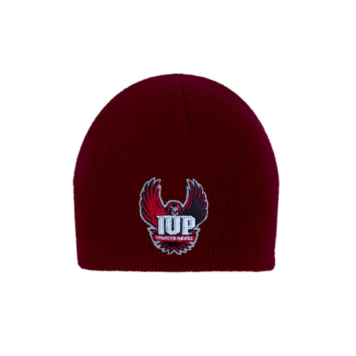  Maroon Knit Beanie - IUP Hawk Wings