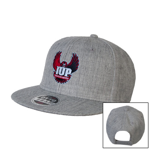  Heather Grey Wool Blend Flat Bill Snapback Hat - IUP Hawk Wings