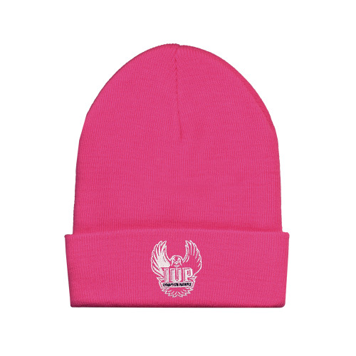  Fleece Lined Neon Pink Knit Beanie - IUP Hawk Wings