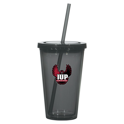  Madison Double Wall Charcoal Tumbler w/Straw 16oz - IUP Hawk Wings