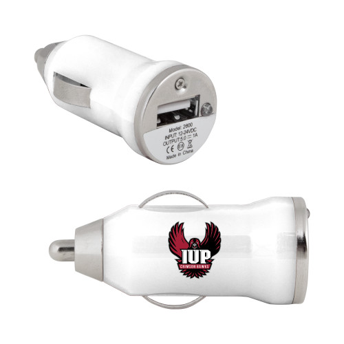  On the Go White Car Charger - IUP Hawk Wings