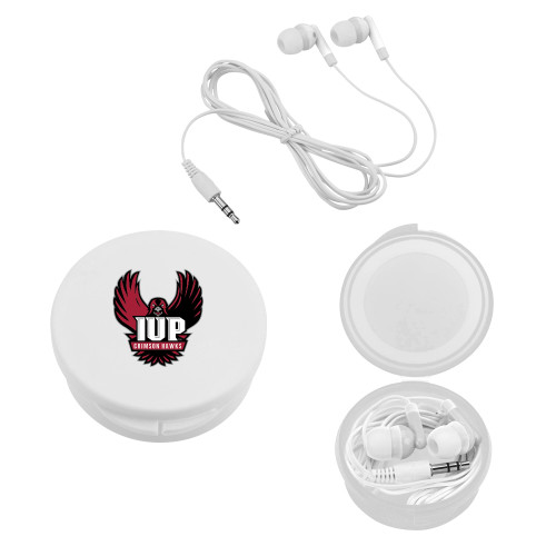  Ear Buds in White Case - IUP Hawk Wings
