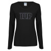 Thumbnail image for  Womens Black Long Sleeve V Neck Tee 