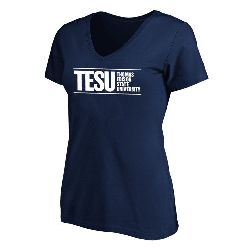  Womens Plus Navy V Neck T Shirt - Thomas Edison State University