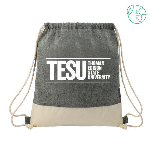 Split Recycled Cotton Natural/Black Drawstring Bag - Thomas Edison State University