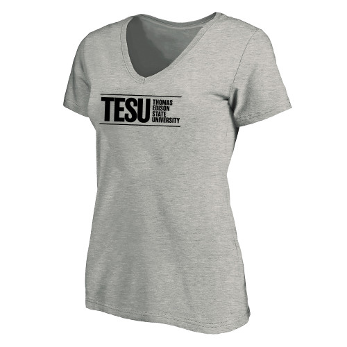 Womens Plus Heather Grey V Neck T Shirt - Thomas Edison State University