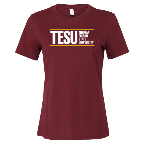  Bella + Canvas Womens Maroon Relaxed Cotton T Shirt - Thomas Edison State University