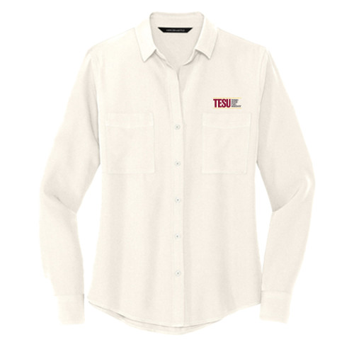 Mercer + Mettle Womens Ivory Crepe Long Sleeve Camp Blouse - Thomas Edison State University