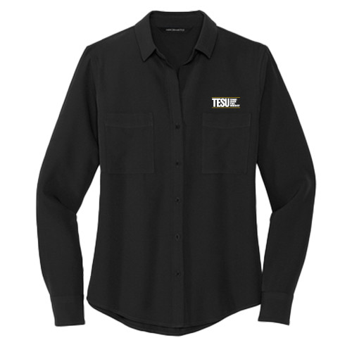  Mercer + Mettle Womens Black Crepe Long Sleeve Camp Blouse - Thomas Edison State University