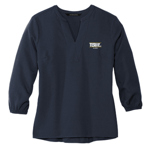  Mercer + Mettle Womens Navy 3/4 Sleeve Crepe Blouse - Thomas Edison State University - Alumni