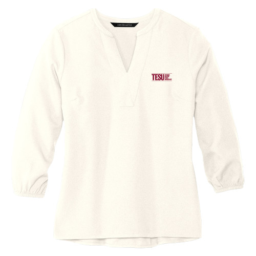  Mercer + Mettle Womens Ivory 3/4 Sleeve Crepe Blouse - Thomas Edison State University