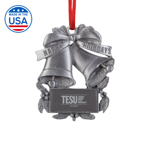  Pewter Holiday Bells Ornament - Alumni - Thomas Edison State University Engraved