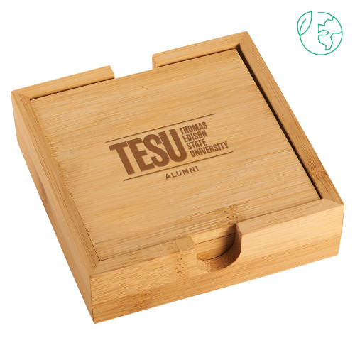  Bamboo Coaster Set - Alumni - Thomas Edison State University Engraved