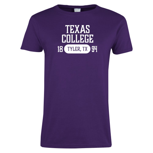  Womens Purple Short Sleeve Tee - Texas College Established Date