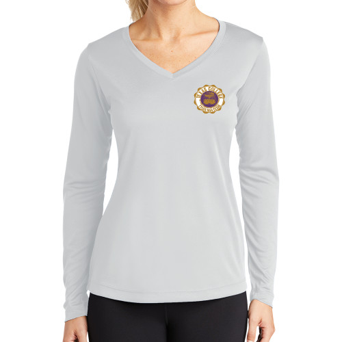  Womens White Performance Long Sleeve V Neck Shirt - Seal