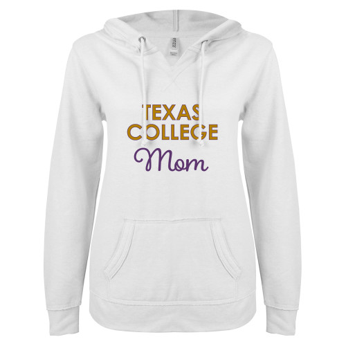  ENZA Womens White V Notch Raw Edge Fleece Hoodie - TC Mom