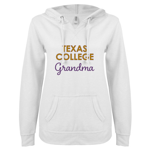  ENZA Womens White V Notch Raw Edge Fleece Hoodie - TC Grandma