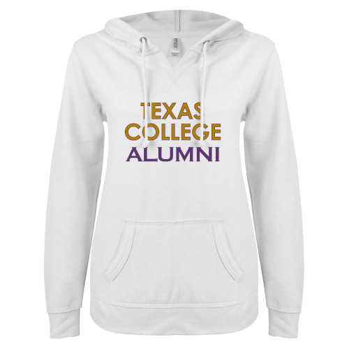  ENZA Womens White V Notch Raw Edge Fleece Hoodie - TC Alumni