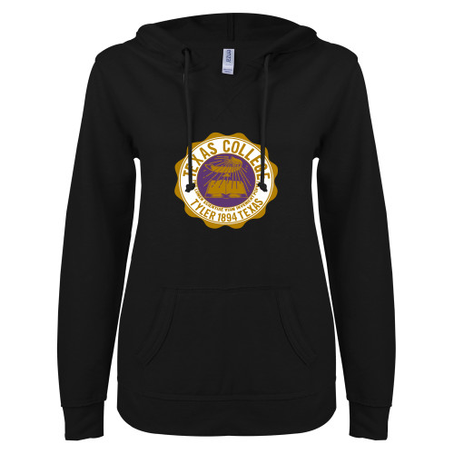 Texas College ENZA Womens Black V Notch Raw Edge Fleece Hoodie