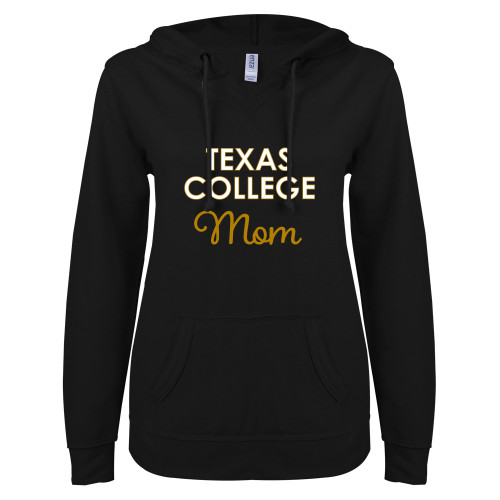  ENZA Womens Black V Notch Raw Edge Fleece Hoodie - TC Mom