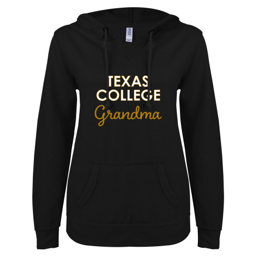  ENZA Womens Black V Notch Raw Edge Fleece Hoodie - TC Grandma