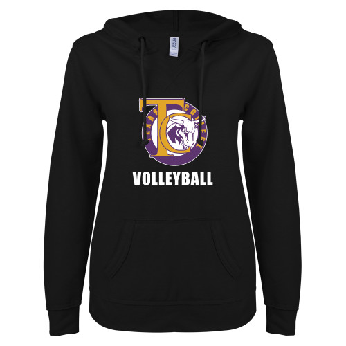 ENZA Womens Black V Notch Raw Edge Fleece Hoodie - TC Volleyball