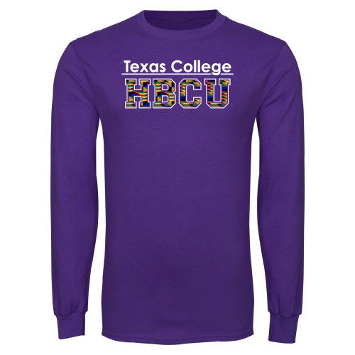  Purple Long Sleeve T Shirt - TC HBCU Kente Pattern