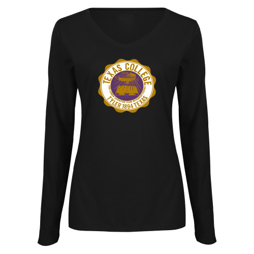  Womens Black Long Sleeve V Neck Tee  - Seal