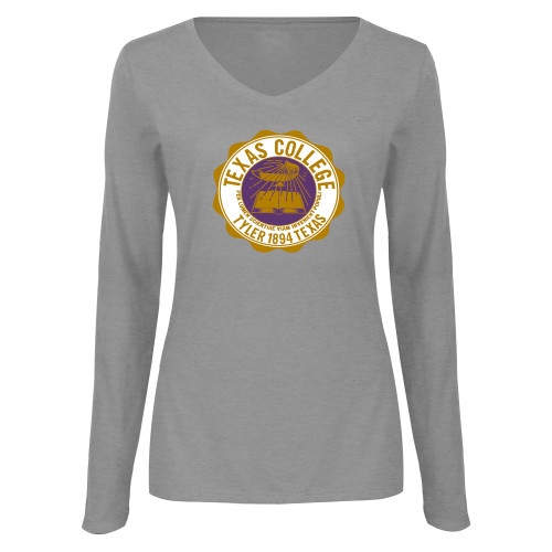  Womens Grey Long Sleeve V Neck Tee  - Seal