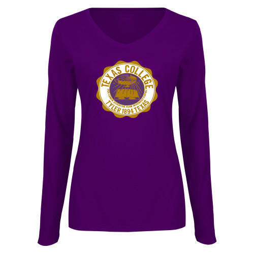  Womens Purple Long Sleeve V Neck Tee  - Seal