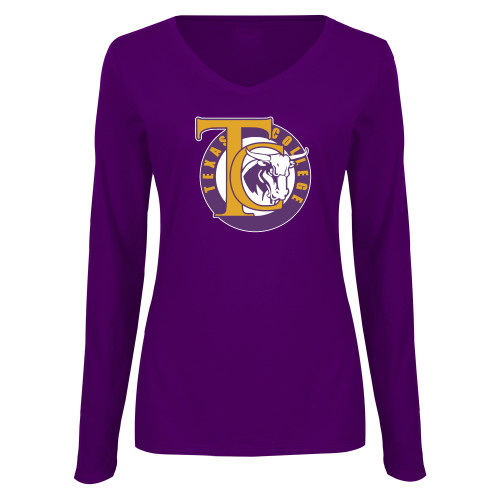  Womens Purple Long Sleeve V Neck Tee  - Athletic Mark
